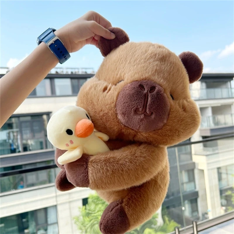 Cute Capybara Plushie Capibara Hug Yellow Duck Plush Toy Kawaii Animal Stuffed Cartoon Soft Doll Birthday Gift Room Decor