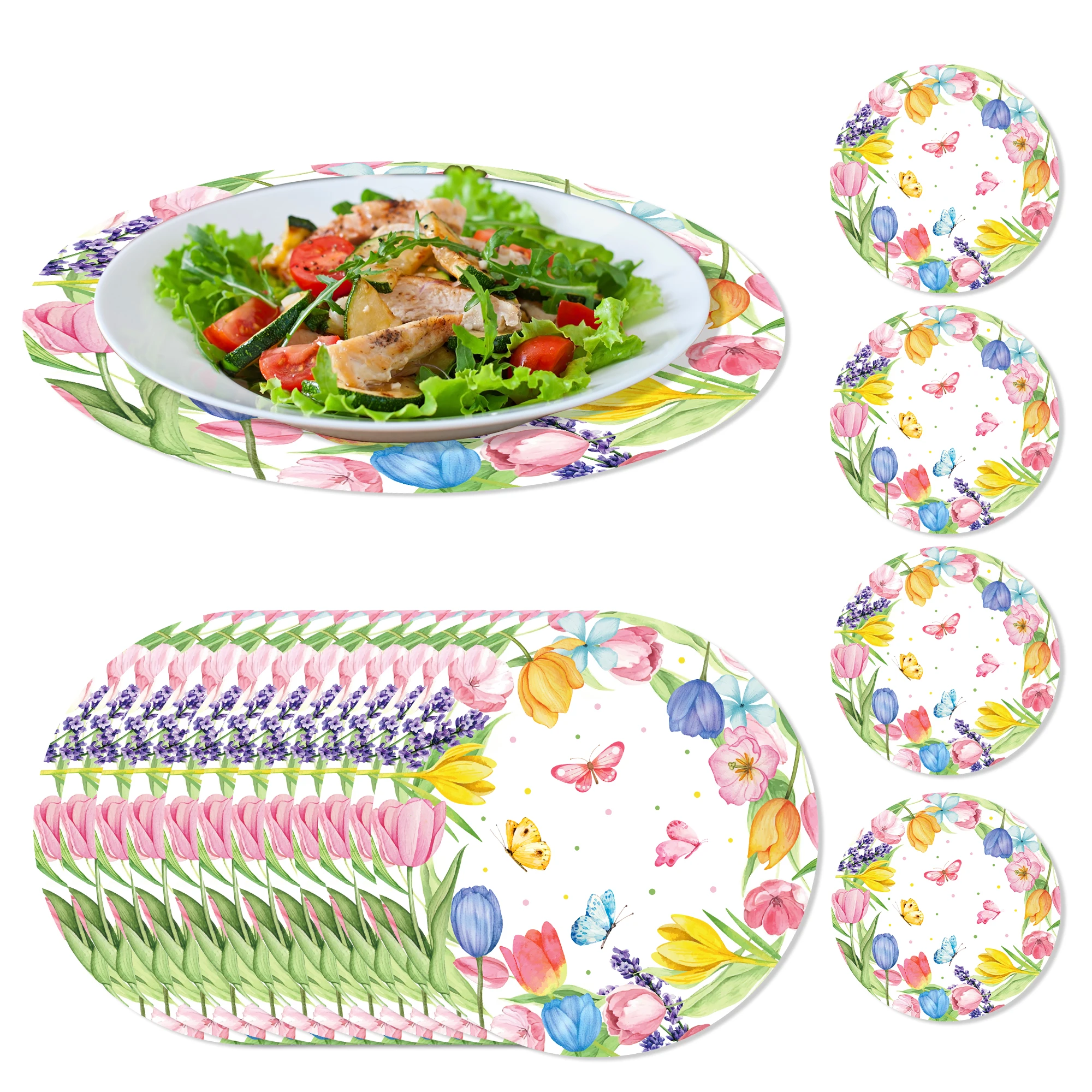 Conjunto de 10 peças de toalhas de mesa descartáveis ​​com flores de tulipa, toalhas de mesa para jantar, decoração de aniversário, decoração de casamento, suprimentos para festas