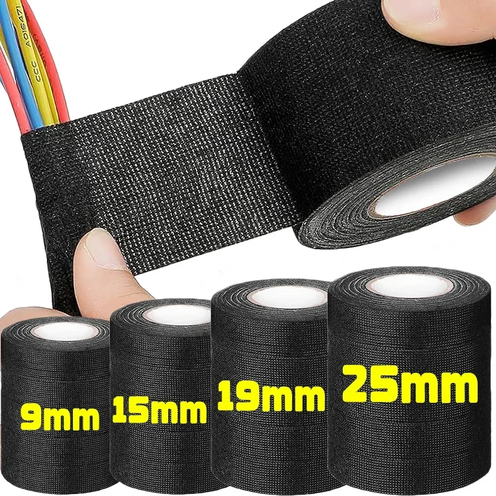 15M 1/2/5Rolls Electrical Tape Heat Resistant Harness Household Insulated Wire Tape Waterproof for Automotive Fabric Cloth Tape