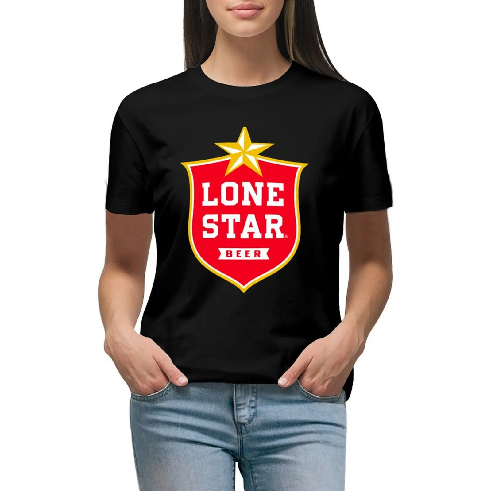 Lone Star Beer brewery logo T-shirt summer clothes Blouse cute tops luxury designer clothing Women