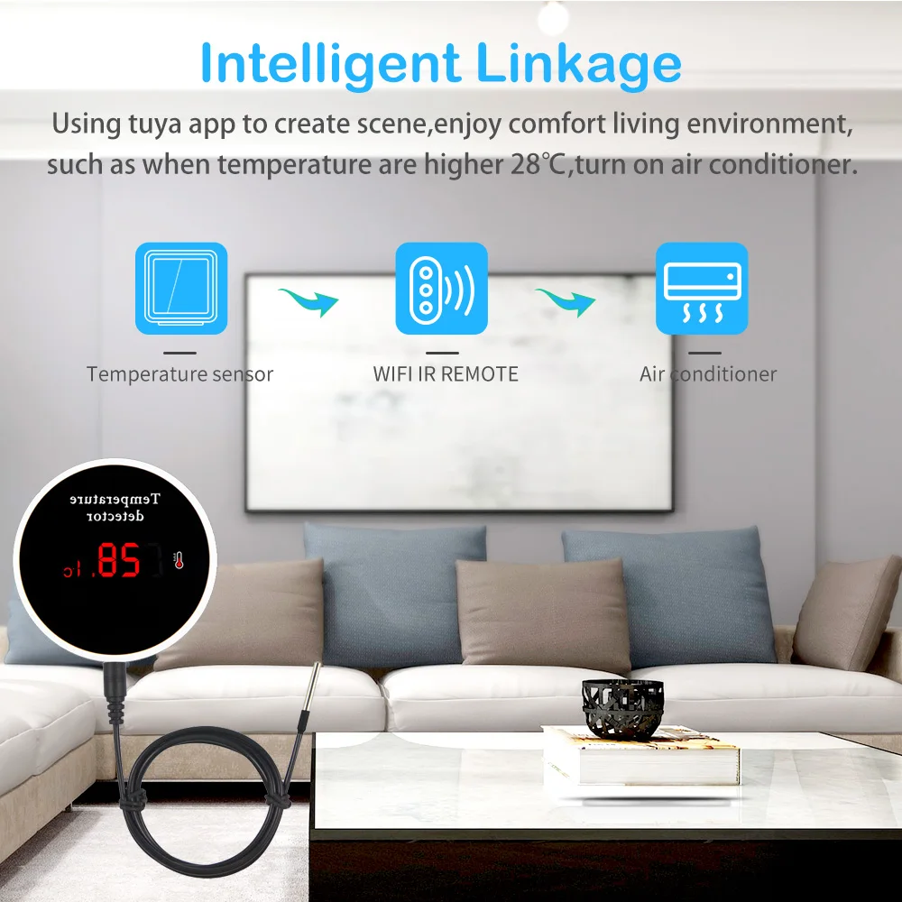 Tuya Smart WIFI Thermometer With External Temperature USB Charge or Rechargable Battery