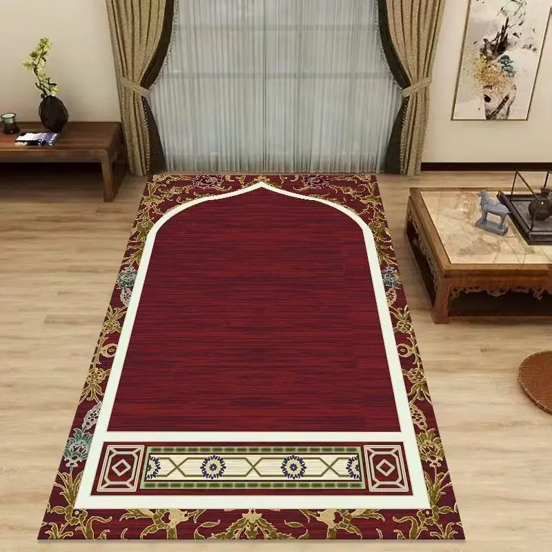 Mecca Kaaba Islamic Prayer Mat Gold Blue Arabesque Pattern Carpet Rug for Muslim Worship Home Decoration Rugs Living Room
