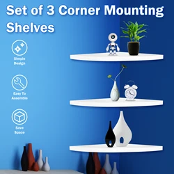 3Pcs Wall Mounted Decorative Shelf White Corner Rack Multipurpose Storage Organizer for Home Bedroom Living Room Bathroom Decor
