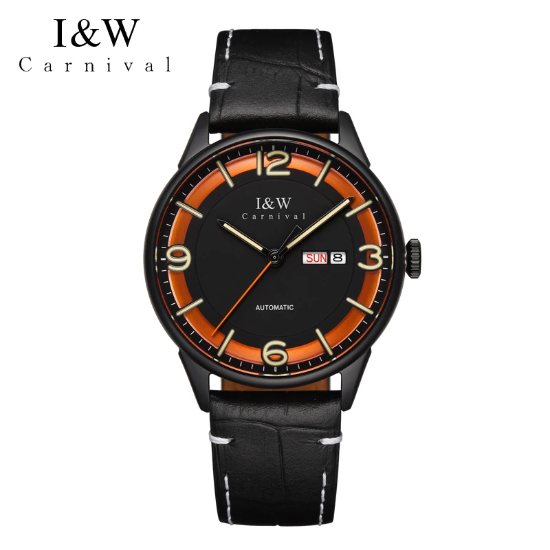 IW Casual Fashion Men Clock Brand Original New Automatic Mechanical Watch Weekly Calendar Display Leather Strap Reloj Hombre