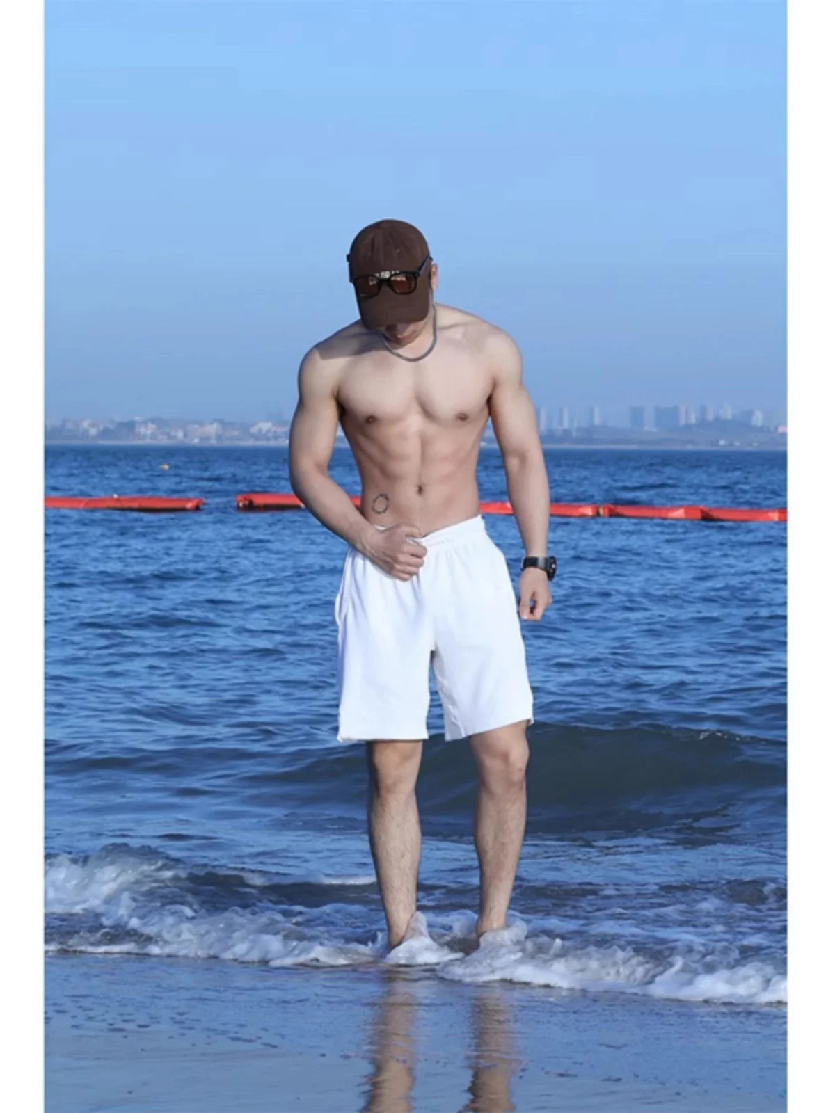 

Qui Dry Ice Silk orts Men's Summer Thin Muscle Beach Pants Breathable Knee Length Four Tee orts Faionable Spor