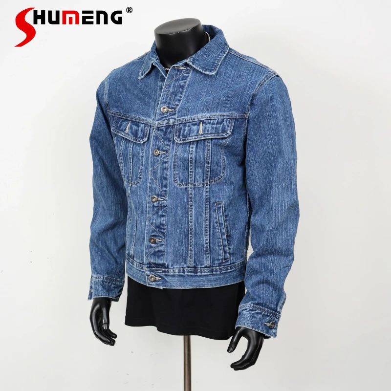 

Мужчины Женщины 202, осень, новые джинсовые куртки, модные свободные шикарные куртки с лацканами, топы, однорядные однотонные джинсовые пальто с несколькими пуговицами