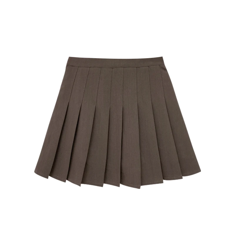

American college style brown hot girl pleated skirt women spring and autumn slim high-waisted skirt retro sexy skirt trend