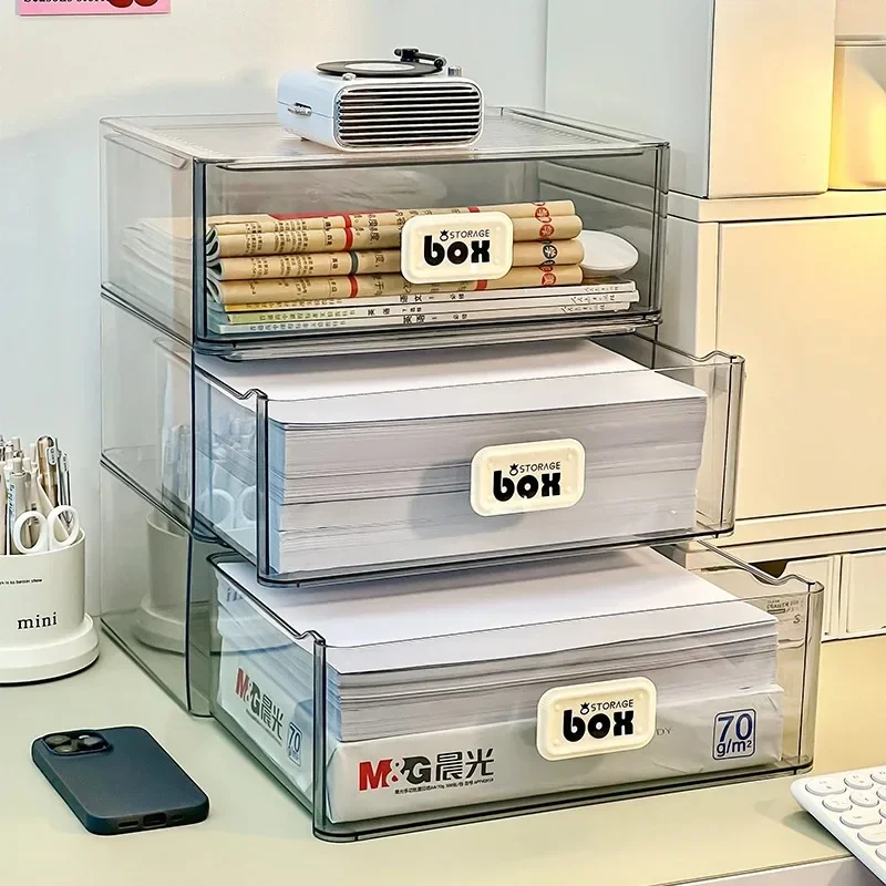 2026 A4 Paper Storage Box Desktop Printing Paper Test Paper Drawer Acrylic Office Documents Transparent Shelf