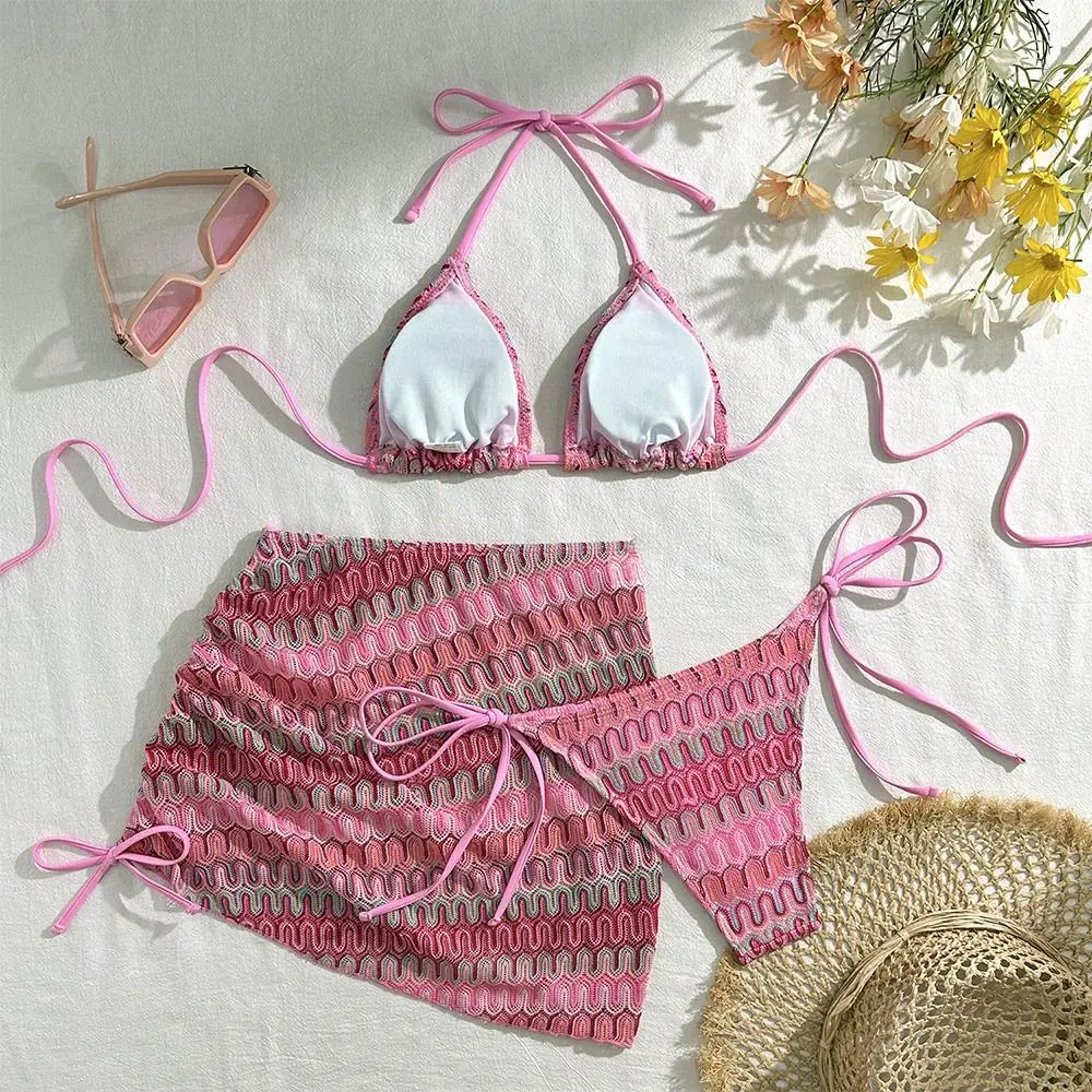 

3Pcs/Set Fashion Summer Beach Bikini Brazilian Halter Bikini Set Bathing Suit Casual Beachwear Beach