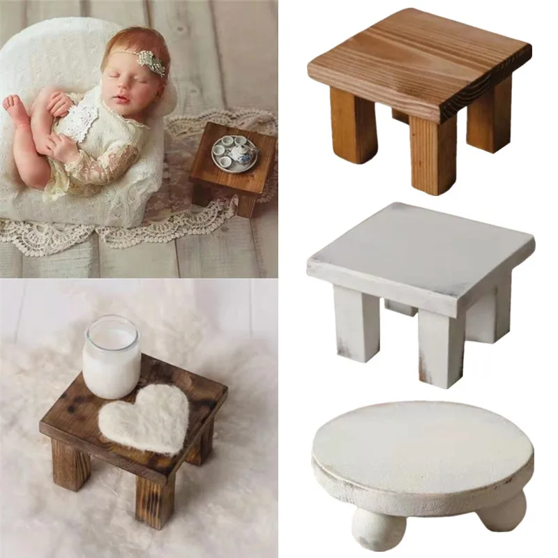 

Handmade Wooden Tea Desk Newborn Photography Props Small Coffee Table Infant Photo Shoot Fotografia Posing Accessories