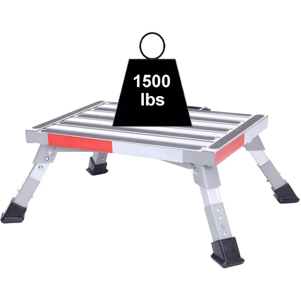 

19" x 14.5" Large RV Step Stool, Adjustable Height Aluminum Folding Platform Step and Ladder with Non-Slip Rubber Feet, More St