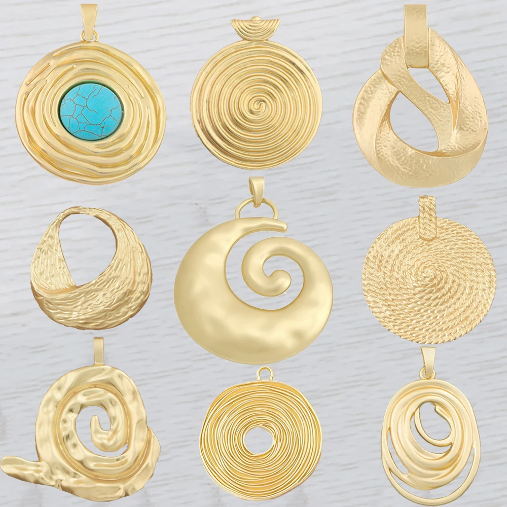 Bohemian Large Golden Spiral Swirl Vortex Round Charms Pendant for DIY Necklace Jewellery Making Finding Accessorie