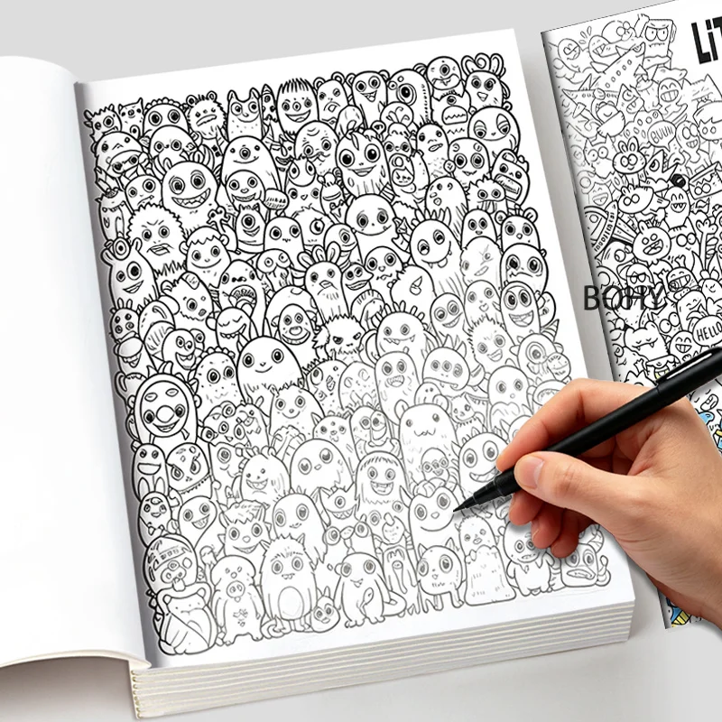 1 Large-sized Dense Graffiti Monster Adult Decompression Coloring and Drawing Album, 30 Pages of High-definition Exquisite Pages