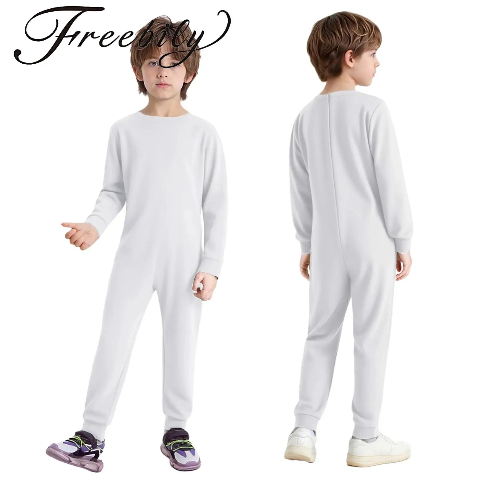 Kids Special Needs Adaptive Clothing Round Neck Long Sleeve Back Invisible Zipper One Piece Cotton Jumpsuit Ideal