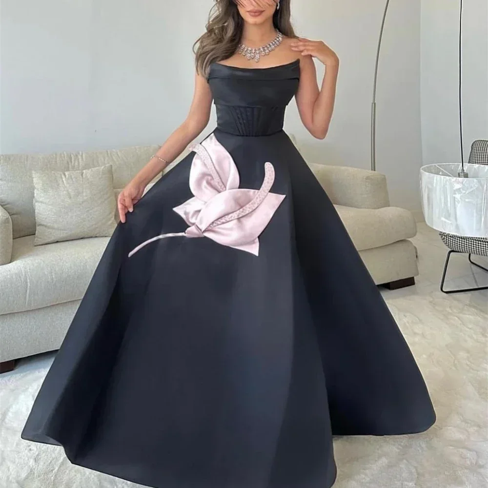 

Customized Fashion Prom Saudi Arabia Strapless Ball gown Quinceanera Dress Flower Charmeuse Evening birthday dress for women lu