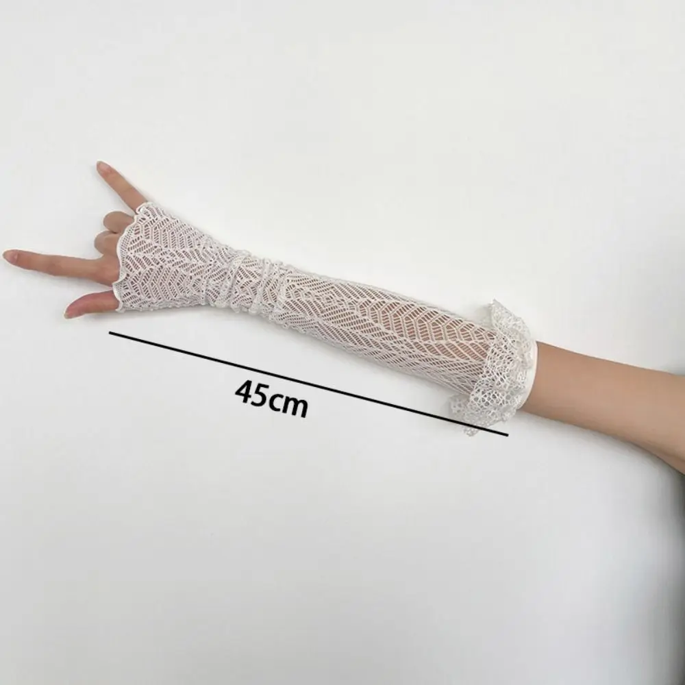Nuevo Guantes sin dedos de encaje, mangas de brazo Anti-UV de malla elástica, protector solar para