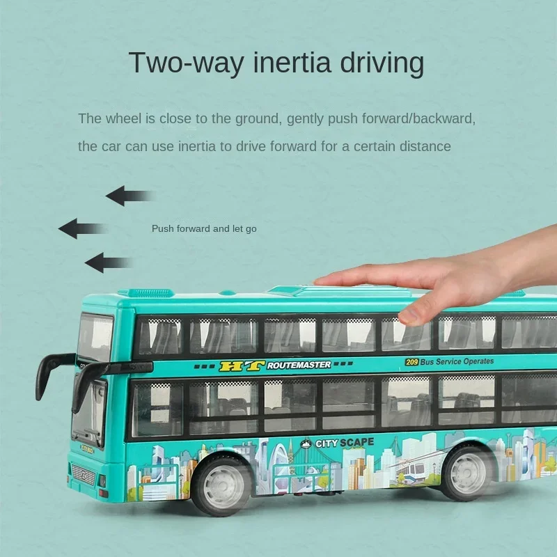Simulation Inertial Toy Pull Back Car Children's Double-Decker Sightseeing Bus Can Open The Door with Light Music Toys for Boys