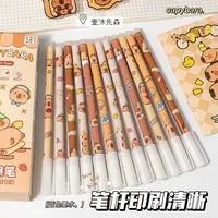 New 12Pcs/set Cute Cartoon Capybara 0.5mm Erasable Gel Pen Refills Rods Washable Handle Kids School Stationery Gift