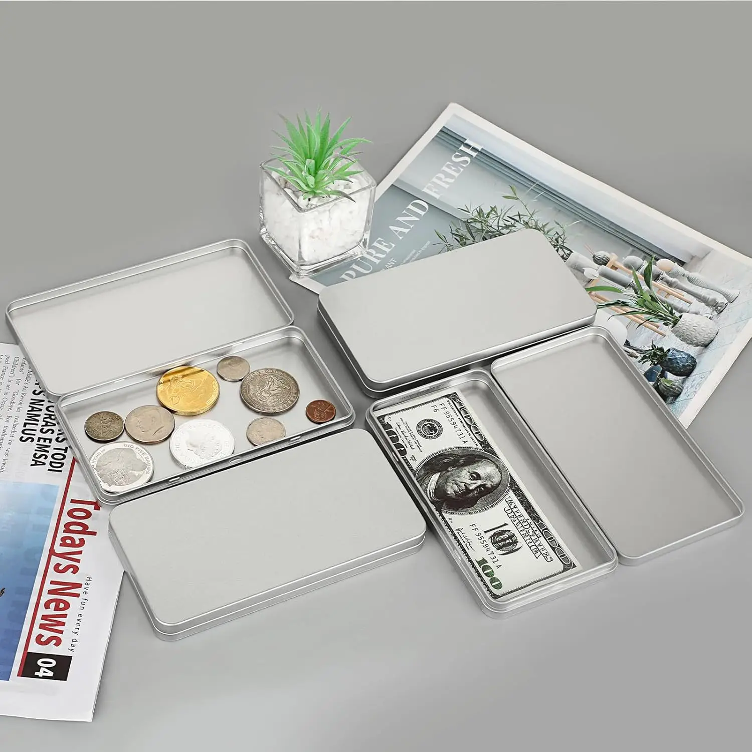 

1pcs Large Capacity Rectangular Cash Storage Box With Lid Protective Money ganizer Spacesaving Material Metal Bill Case