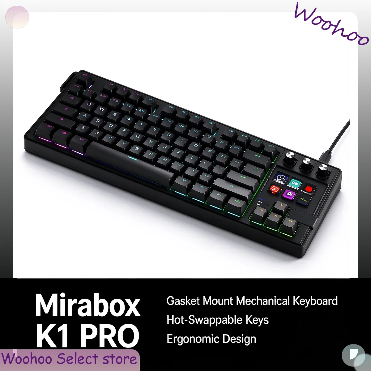 Mirabox K1 PRO Visual AI LCD Mechanical Keyboard Red Axis Wired Gaming Macro Keyboard Detachable Cable RGB Backlight Desktop