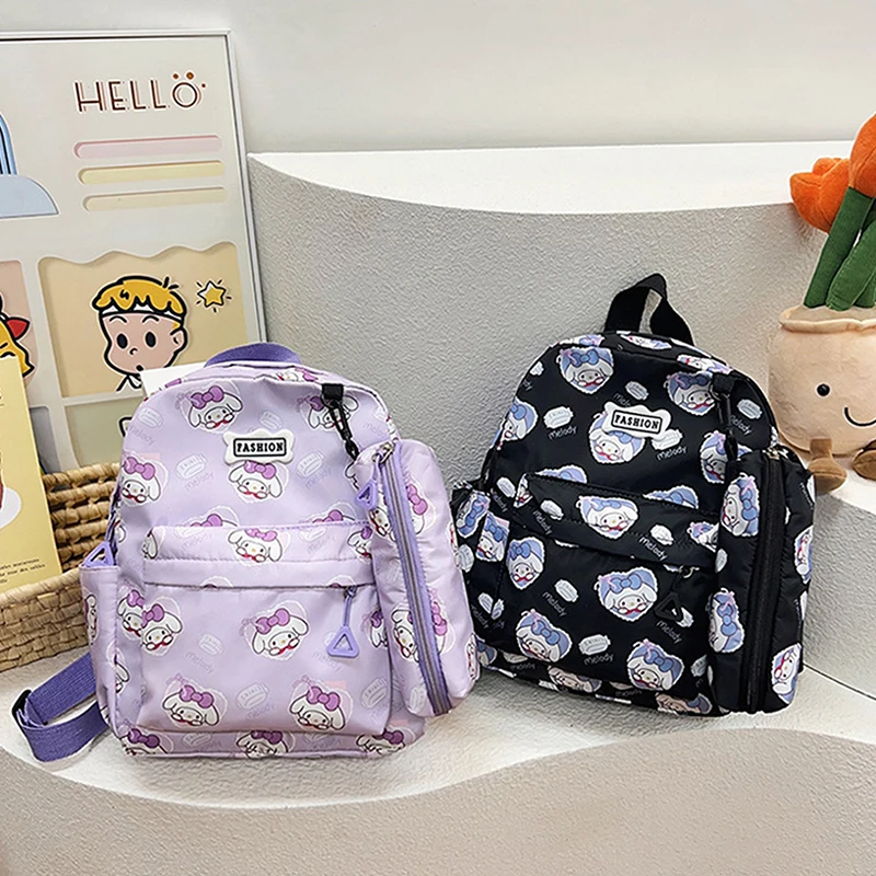 Sanrio Cute Melody Large Capacity Backpack Children Cartoon Schoolbag Fashion Printed Travel Bag School Supplies