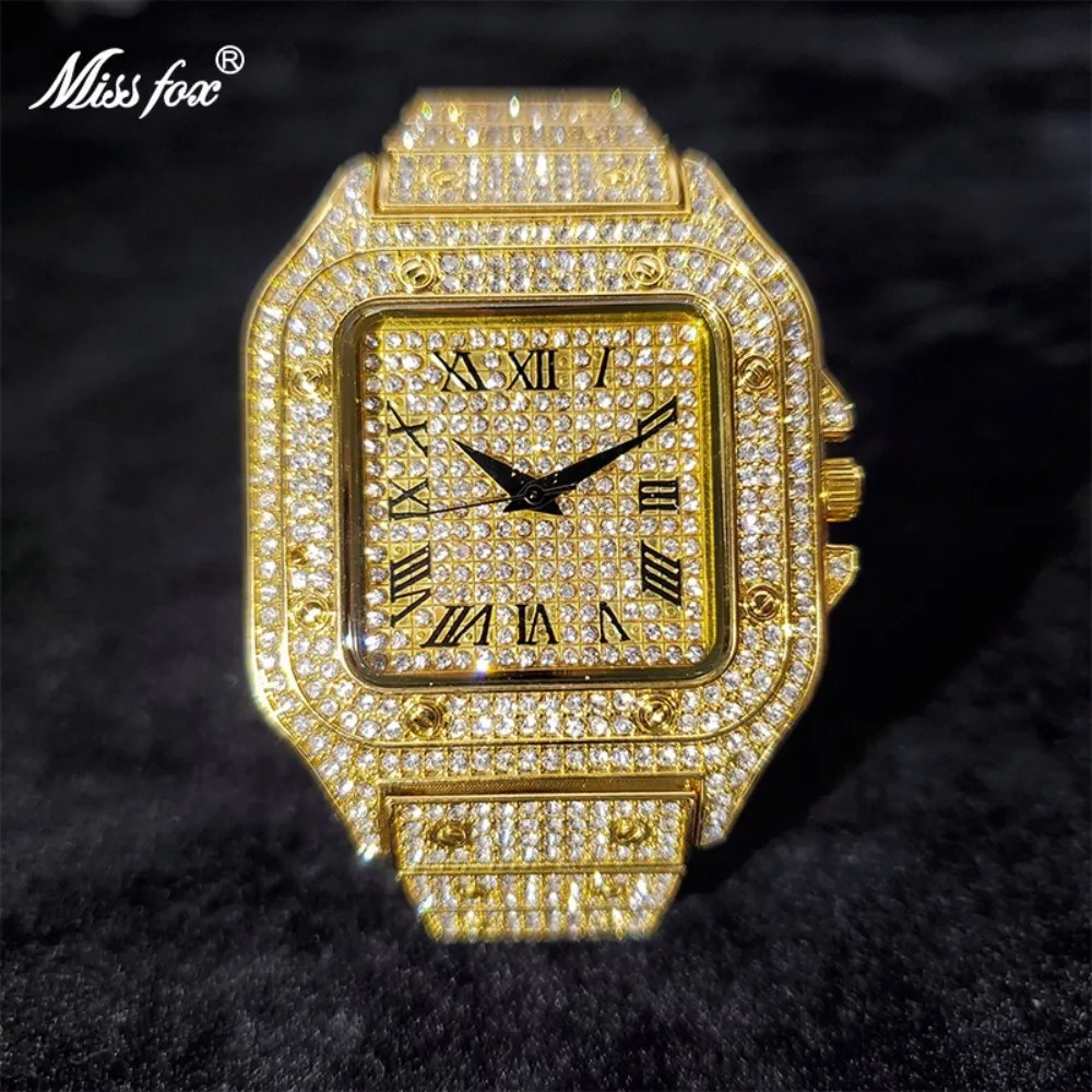 Fashion Brands MISSFOX Luxury Mens Gold Watch Hip Hop Iced Diamond Waterproof Quartz Wristwatch Man Free Shipping Rolej 2026 Hot