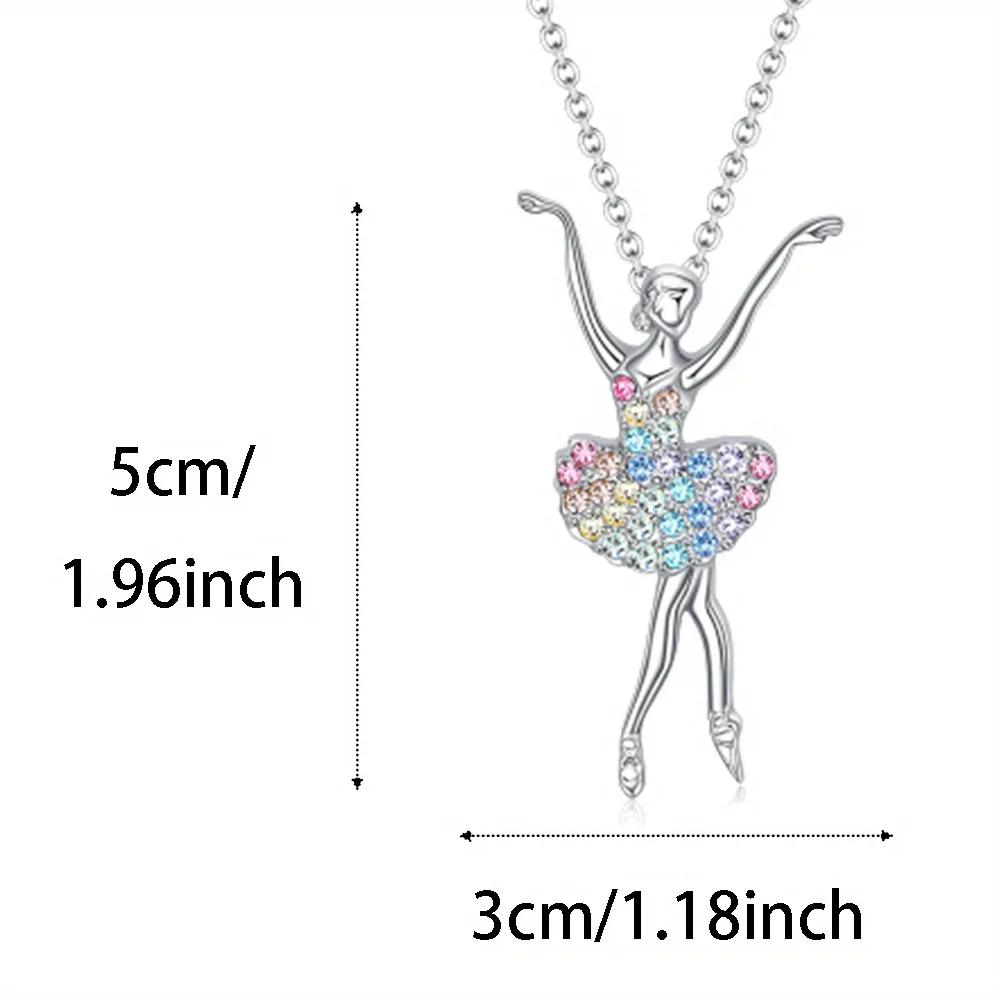 Delicate Fashion Ballerina Girls Pendant Necklace with Delicate Colorful Rhinestone Necklace for Women Perfect Gift for Girls