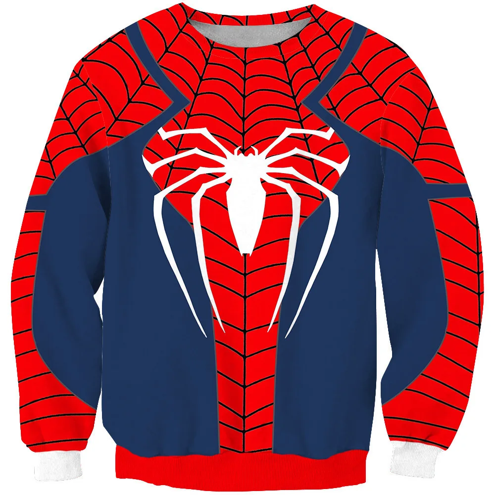 

3D printed long sleeved mens hoodies for spring and autumn men's clothing round neck contrasting spider web graphic tops for men