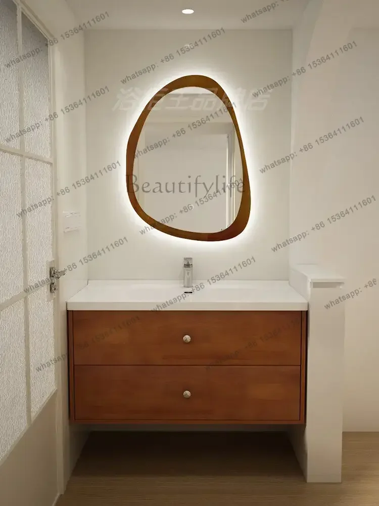 Walnut solid wood bathroom cabinet, toilet washstand, antique ceramic integrated basin