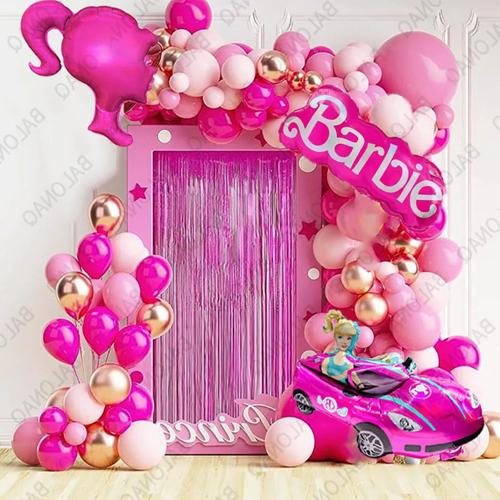 Hot Pink Balloon Set Barbie Garland Arch Kit Balloons For Girls Birthday Princess Theme Bridal Shower Wedding Decorations Gift