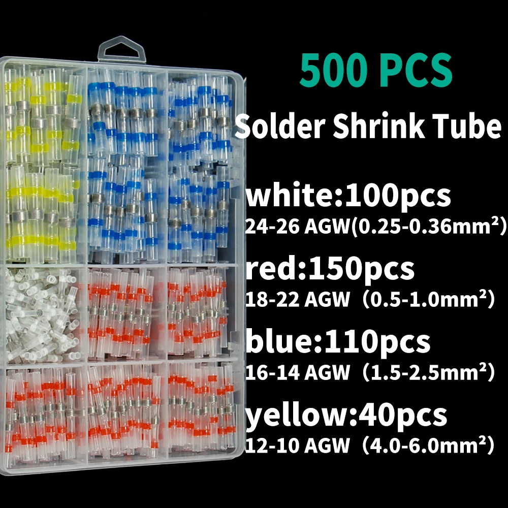 50/60/90/100/150/500pcs Heat Shrink Connect Terminals Waterproof Solder Wire Sleeve Tube Insulated Butt Electrical Connectors