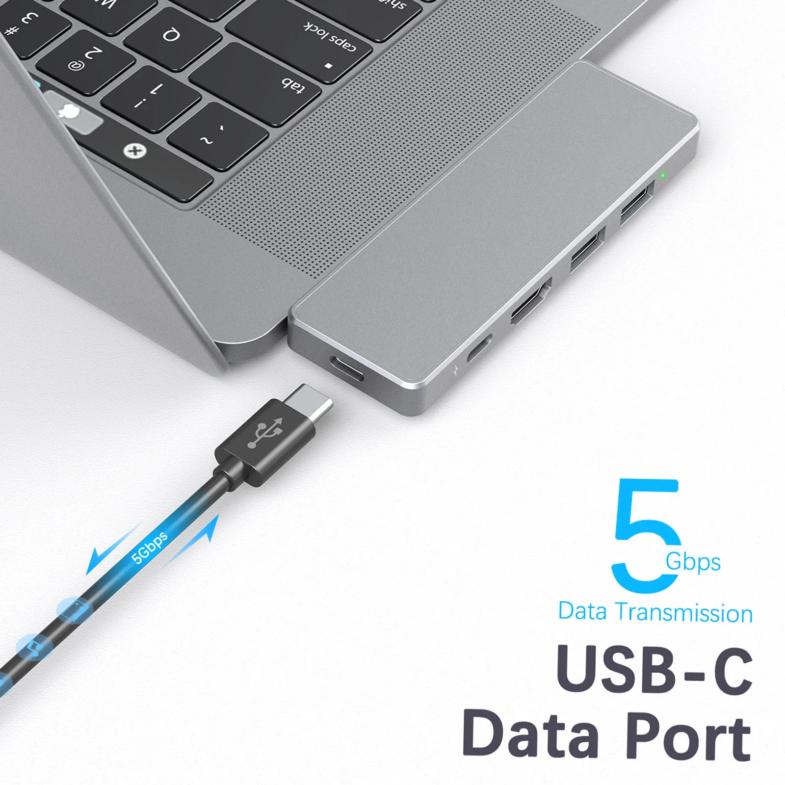 dodocool 7-in-1-USB-C-Hub-Adapter aus Aluminiumlegierung mit 2 Thunderbolt 3-Anschlüssen, USB-Typ-C-PD-Anschluss, USB-C-Datenübertragungsanschluss 4K – Detail 1