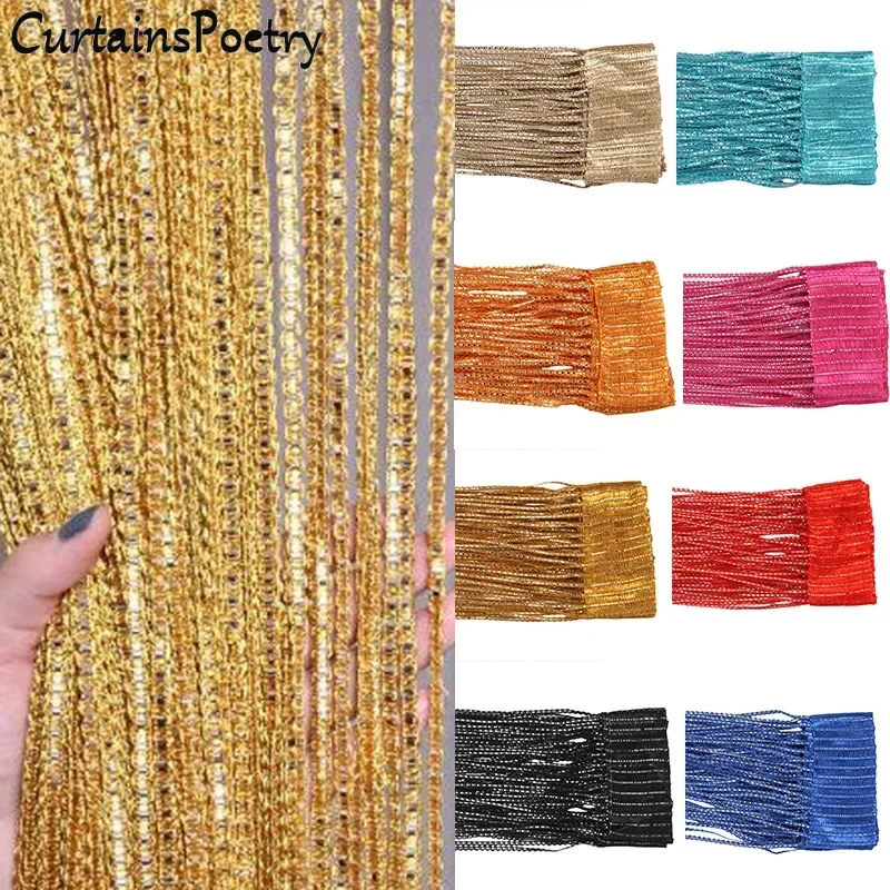 

Door String Curtain Kitchen Sliding Doorway Closet Glitter Line Shiny Tassel Curtains Room Divider Decoration for Living Room We