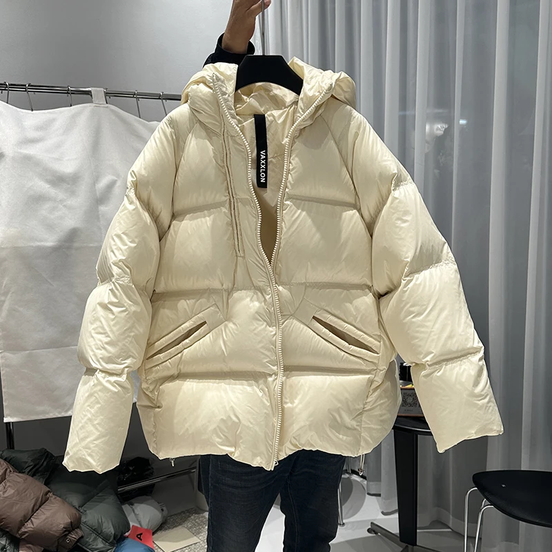 Winter Hooded Double Zipper Parker Down Jacket Women White Duck Down Puff Waterproof Jacket Female Drawstring Thick Warm Outwear