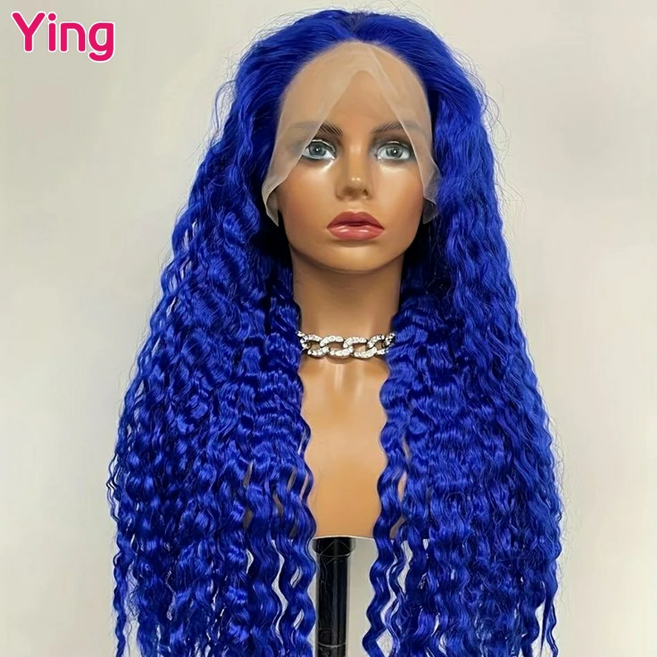 

Ying 200% Dark Blue Colored Water Wave 13x6 Lace Frontal Human Hair Wig High Density PrePlucked Brazilian 13x4 Lace Front Wig