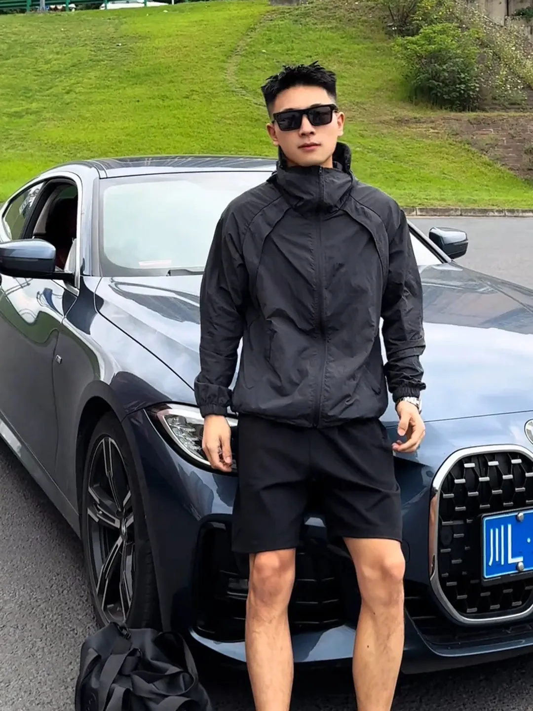Black Breathable Quick-Dry Ice Silk Men's Fishing Outdoor Jacket Hooded Sun Protection Casual Style Zipper Closure Long Sleev...