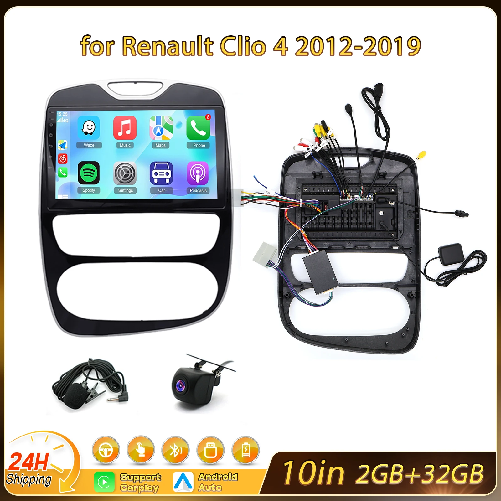10in Car Stereo Radio GPS Navigation Head Unit 2+32G for Renault Clio 4 2012-2019 with Carplay Android Auto Car Screen Bluetooth