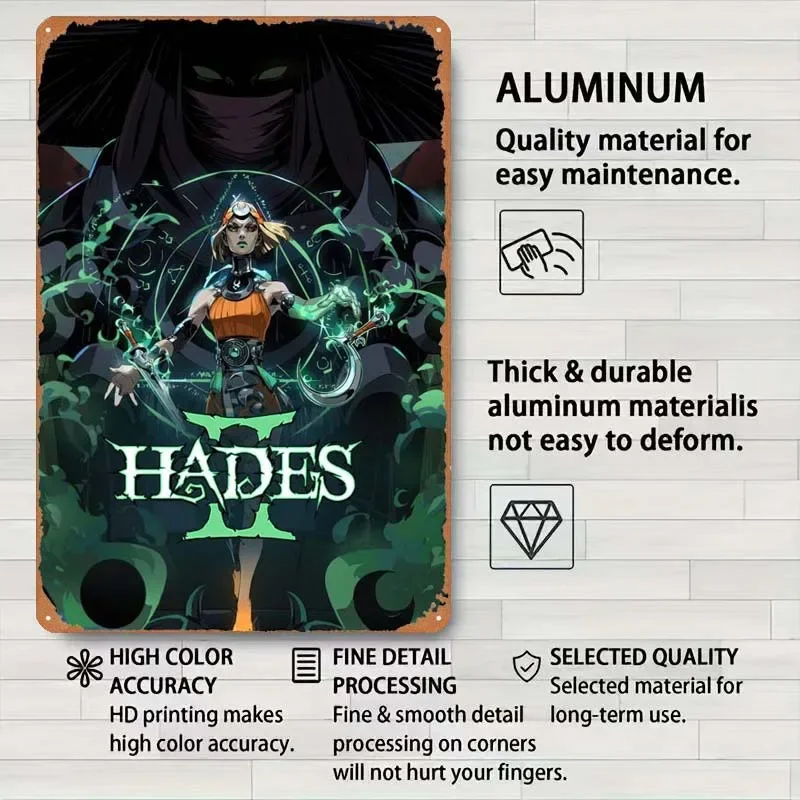 Hades 2 Game Metal Poster Art of Murals Metal Tin Sign Plaque for Gamer Room Wall Decoration Bath Room Decor Aesthetics Home Bar