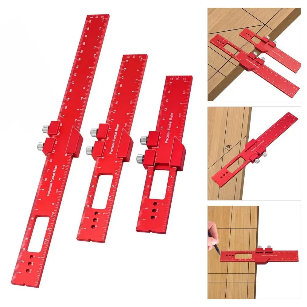 Aluminum Alloy Carpentry Marking Ruler High-Precision With Slide Stop Metric Measuring Tool Versatile Positioning Gauge Ruler