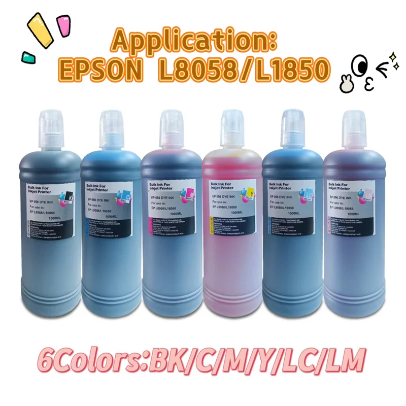 056 107 108 057 Ink Bottles 6 Pack (BK C M Y LC LM) High Capacity Compatible for EPSON L8058 L1850