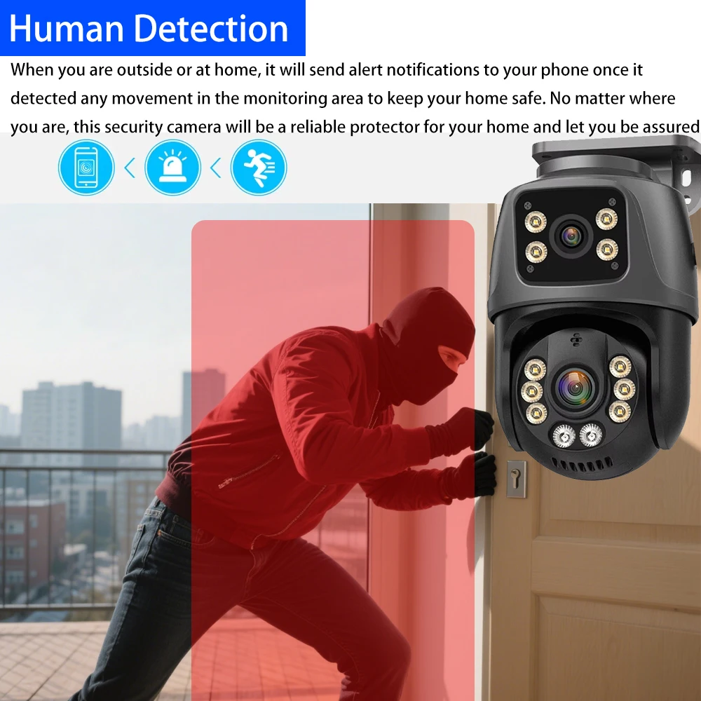 10CH POE 4K 8MP Security IP Camera System Dual Lens PTZ CCTV NVR Kit Two Way Audio Motion Detection IP66 iCSee for Home Business