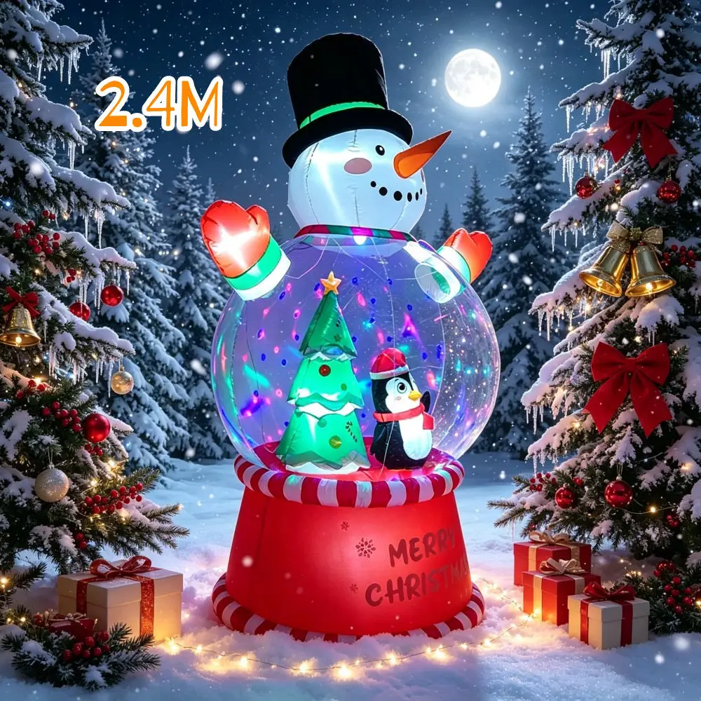 2.4M High Christmas Inflatable Snowman Snowball Built LED Lights Penguin Christmas Tree Suitable Indoor Outdoor Lawn Decoration