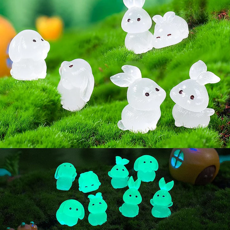 8 Pcs Luminous Rabbit Miniature Figurines Fairy Garden Decoration 8 Postures Cute Bunny Home Decor Glow At Night Desk Ornaments