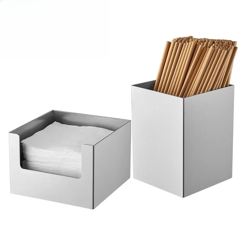 

Bar counter stainless steel tissue box coffee shop straw cup cover spoon storage box milk tea shop