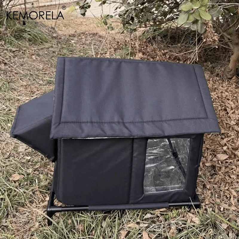 Winter Outdoor Pet House - Heavy-Duty Oxford Cloth Shelter with Safety Fence, Windproof & Rainproof, Spacious Interior for Cats