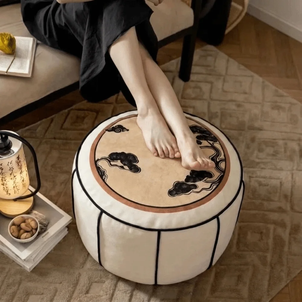 Removable Sofa Stool Cover Round New Chinese Style Storage Leg Bench Unstuffed Large Capacity Seat Cushion Cover Tatami