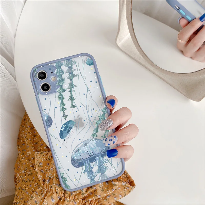 Cute Cartoon Jellyfishes Phone Case for iPhone 7 8 Plus SE2 X XR XS 12 13 mini 14 11 15 16 Pro Max Matte Shockproof back Cover