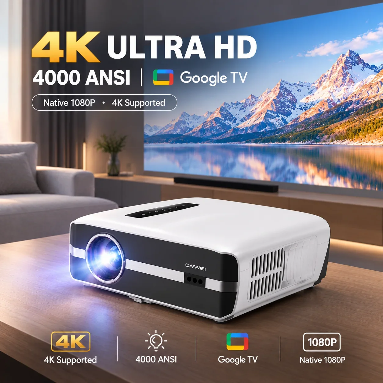 New A9S 4k 4000ANSI Projector Auto Focus Daytime Projector 2.4+5GWifi Bluetooth TOF Dust-proof Movie Video Google TV Projectors