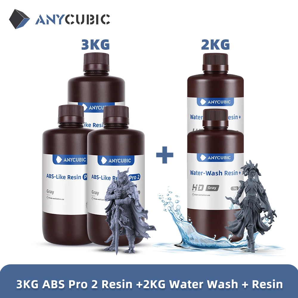 Anycubic 5KG ABS Pro 2+Water-Wash 14K High Precision Resin For Photon 3D Printer 405nm Rapid UV-Curing Photopolymer Resin 1KG