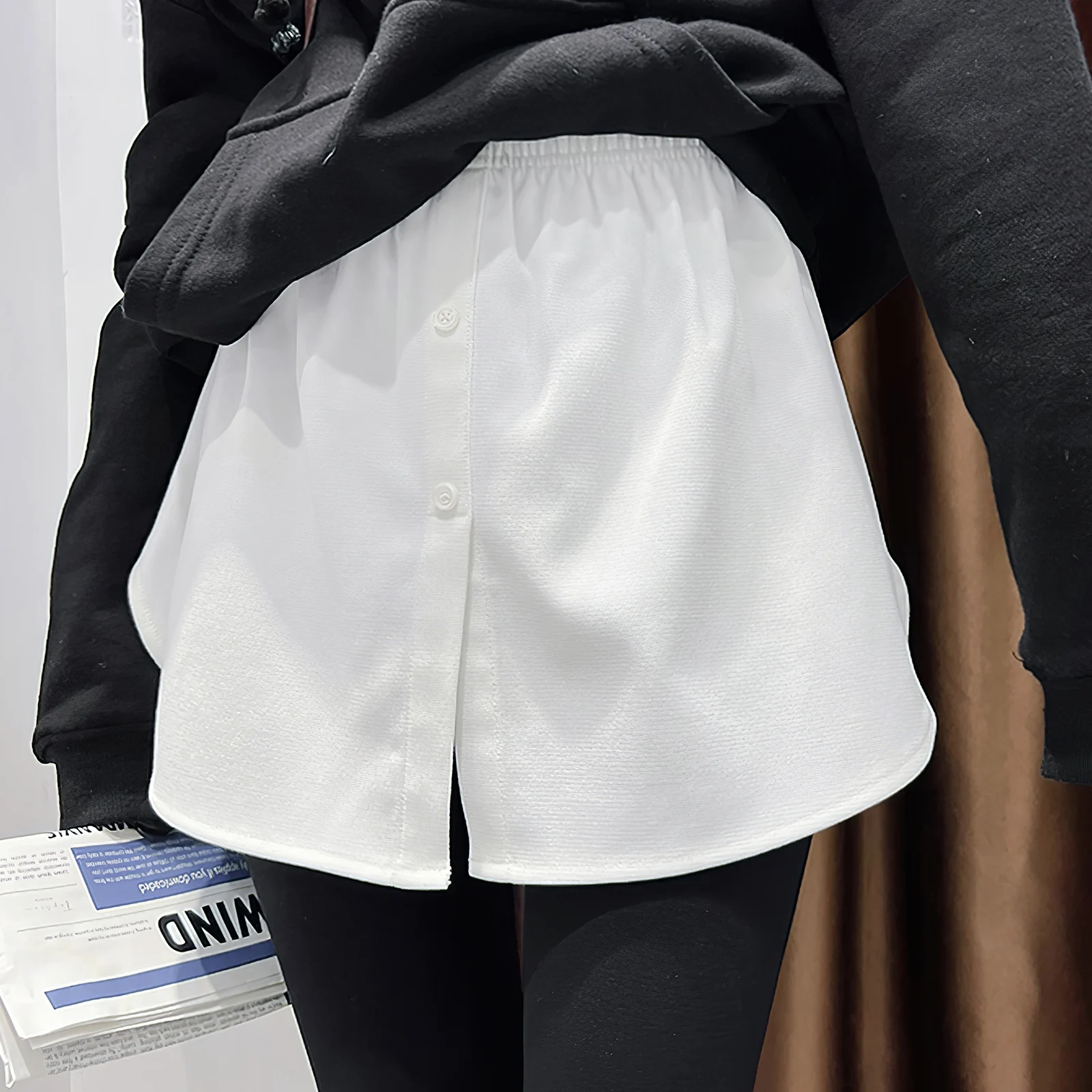 

2pcs White Blue Striped Fake Skirt For Women Girls Layering Lower Shirt Extender Half Length Mini Skirt Casual Office Daily